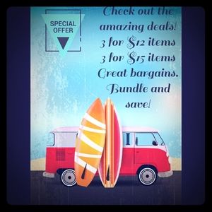 Check out the 3 for $12 and 3 for $15 items.